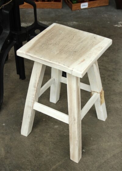 Wooden stool- tall whitewash square top.