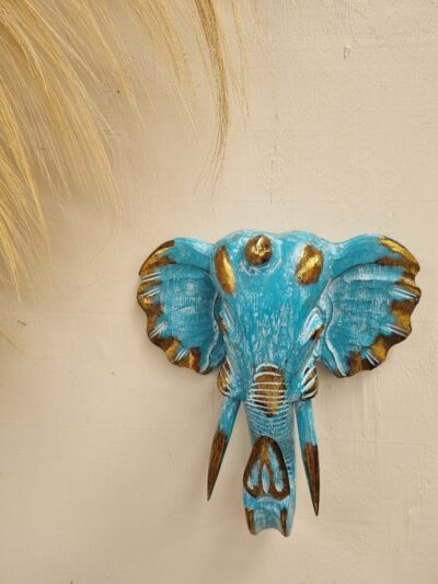 Wooden Elephant Head-medium blue.