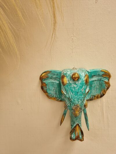 Wooden Elephant Head-medium mint green.