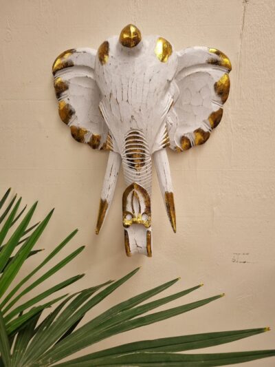 Wooden Elephant Head-small white.