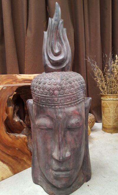 #35 Med Long fish Buddha Head-black/red.