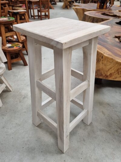 Wooden stool- Extra tall whitewash square top.