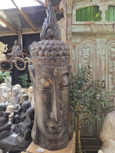 #35 Large Long fish Buddha Head-black/gold.