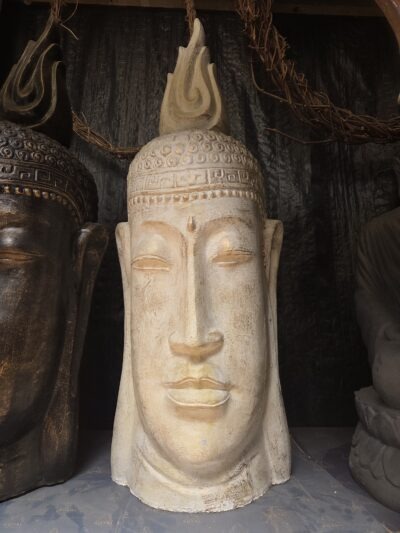 #35 Med Long fish Buddha Head-white/gold.