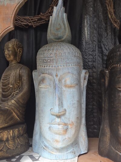 #35 Med Long fish Buddha Head-blue/gold.