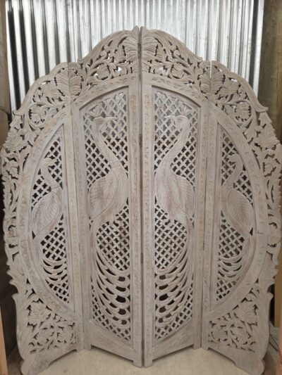 Peacock Screen. Grey 4 panel.
