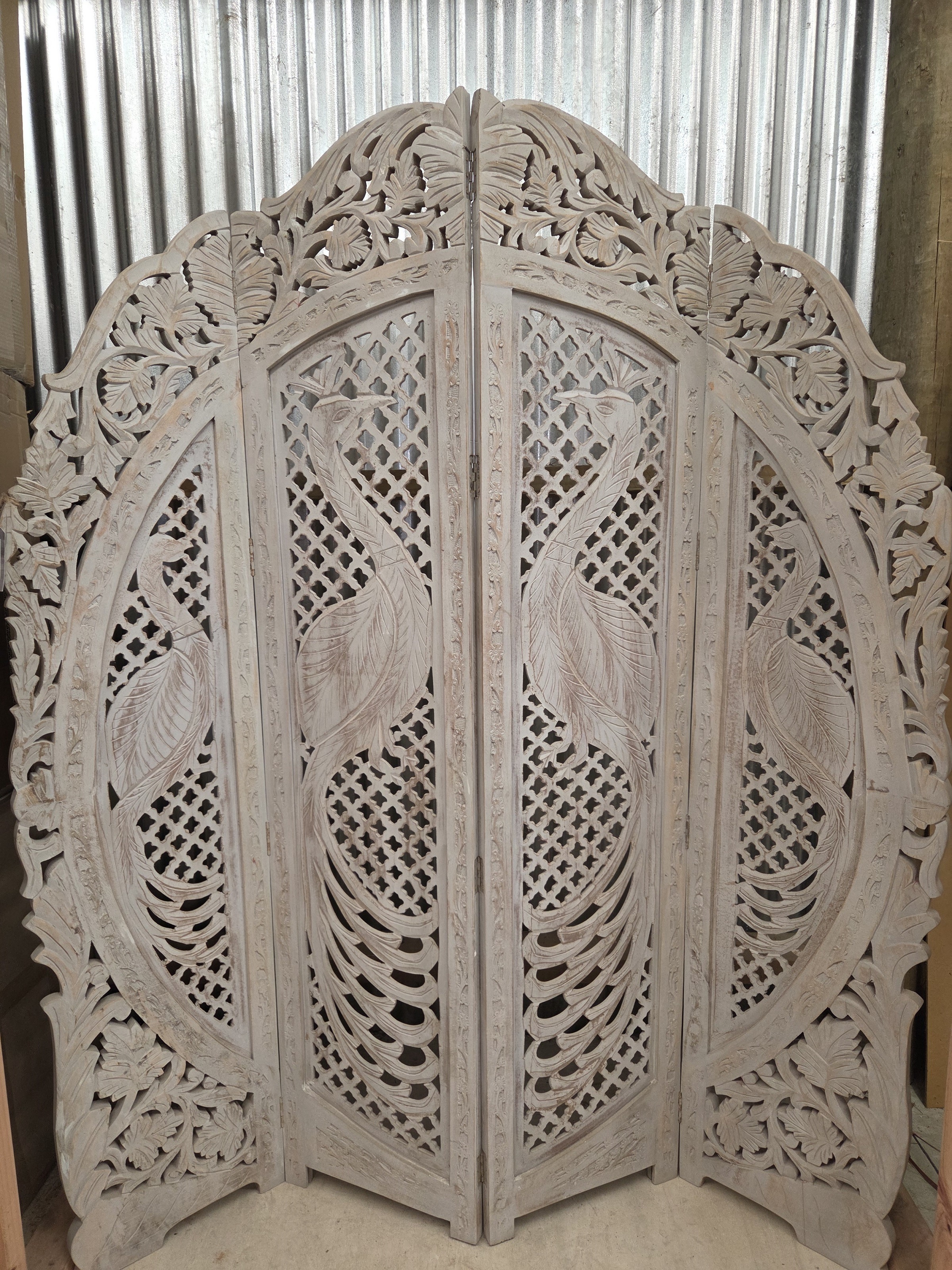 Peacock Screen. Grey 4 panel. - Harmer Imports Peacock Screen. Grey 4 panel.