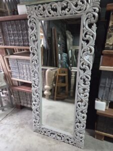 Mirror- White carved Mango wood.